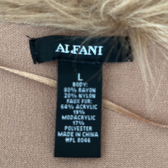 Scandi Girl Alfani Size L Penny Lane  Y2K Tan  Cardigan With Soft Faux Fur - Picture 4 of 5